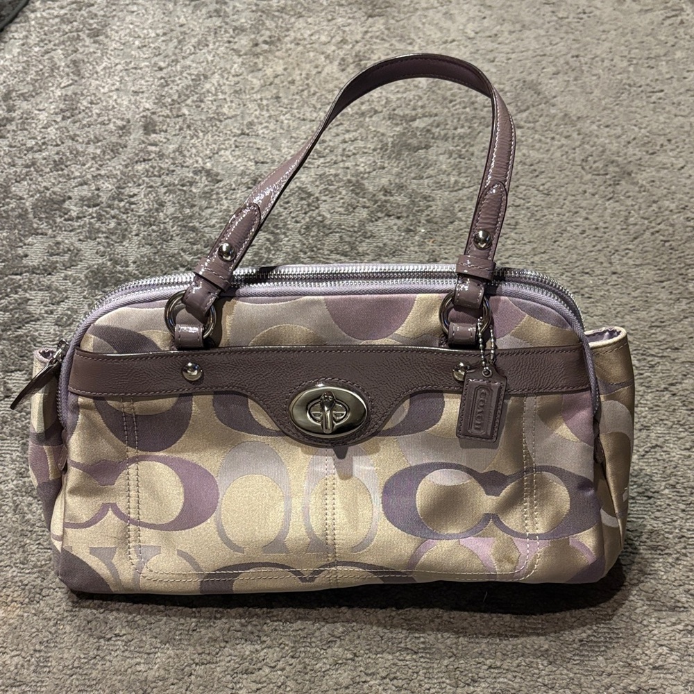 Coach Signature Purple and Tan Shoulder Bag